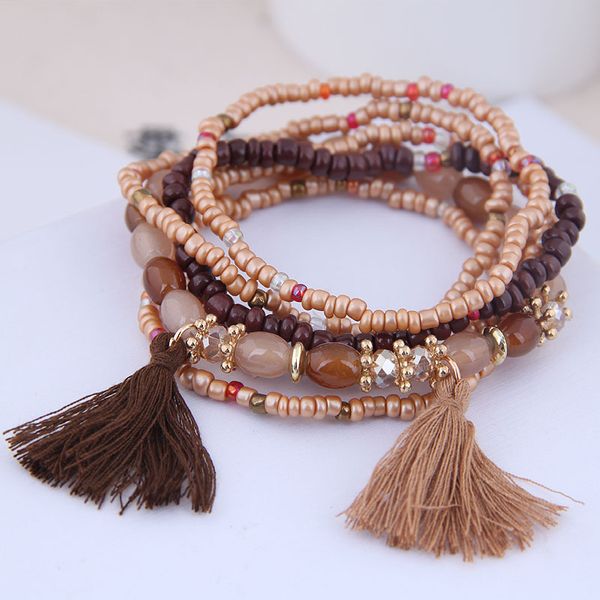 Brown Tassel Bracelet Set
