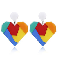 Rainbow Puzzle Heart Earrings