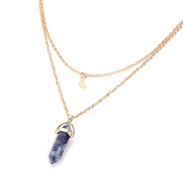 Blue Hexagon Moon Necklace