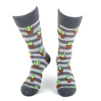 Men's Cactus Grey Stripes Novelty Socks