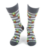 Men's Cactus Grey Stripes Novelty Socks