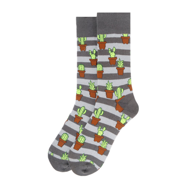 Men's Cactus Grey Stripes Novelty Socks