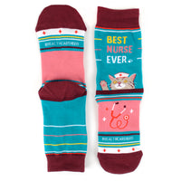 Women's Best Nurse Ever - Health Care Hero Cat - Novelty Socks
