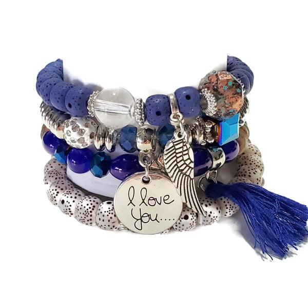 Navy Love Wing Bracelet Set
