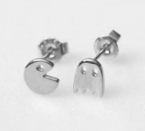 Mini Pac Man Earrings - Silver